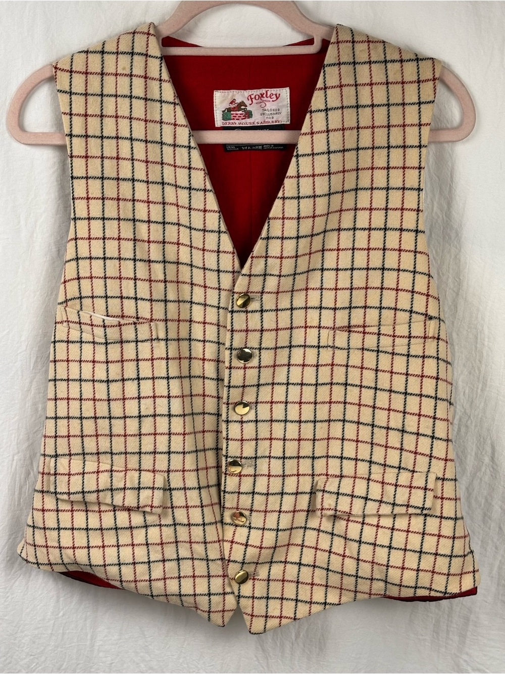 Foxley by Derby 🐎 house Saddlery UK 🇬🇧 made vintage Plaid Wool Vest Fox Hunting
